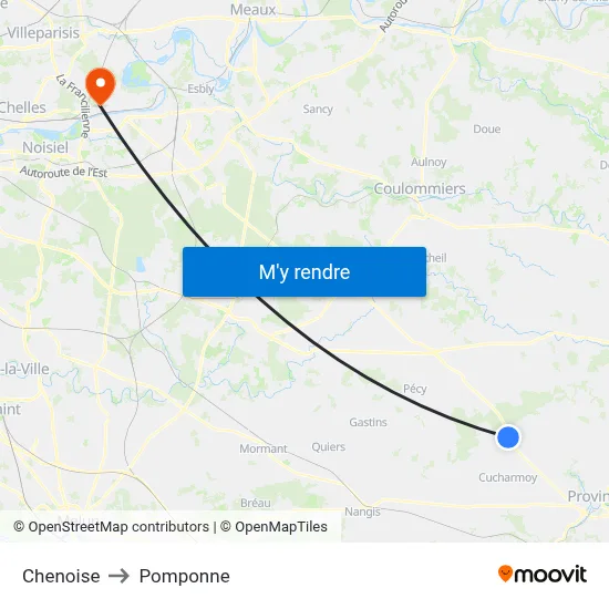 Chenoise to Pomponne map