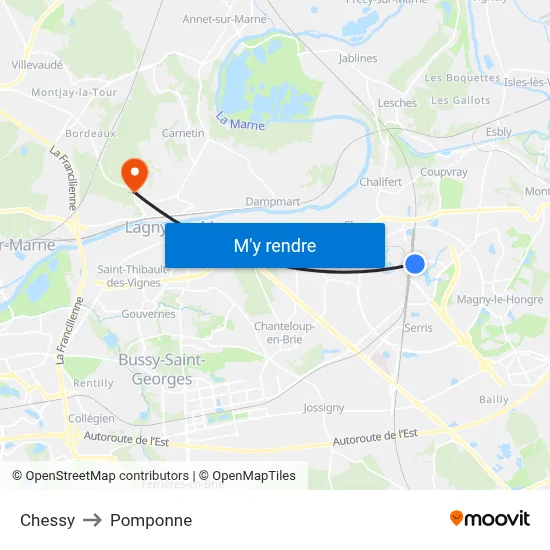 Chessy to Pomponne map