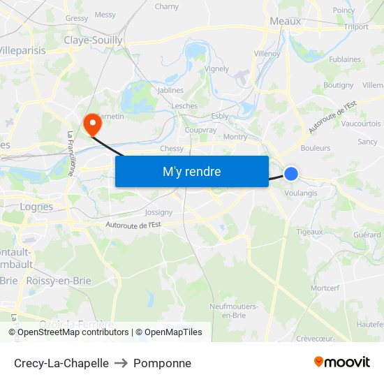 Crecy-La-Chapelle to Pomponne map