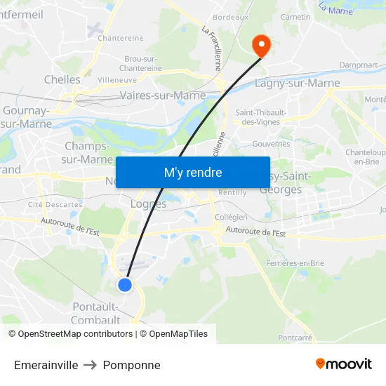 Emerainville to Pomponne map