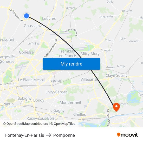 Fontenay-En-Parisis to Pomponne map