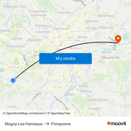 Magny-Les-Hameaux to Pomponne map
