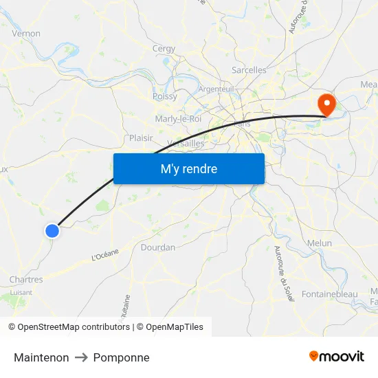 Maintenon to Pomponne map