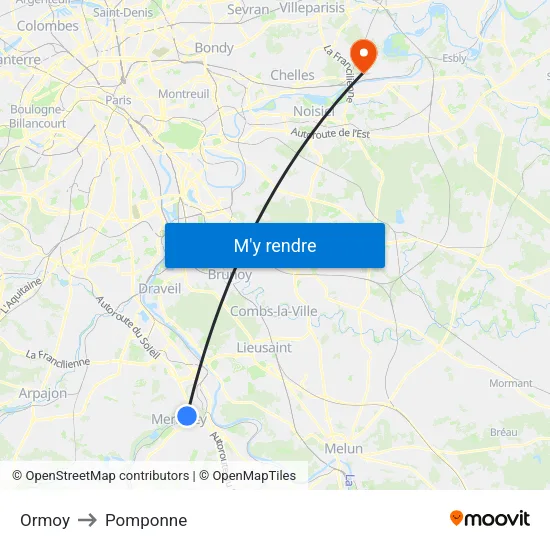 Ormoy to Pomponne map