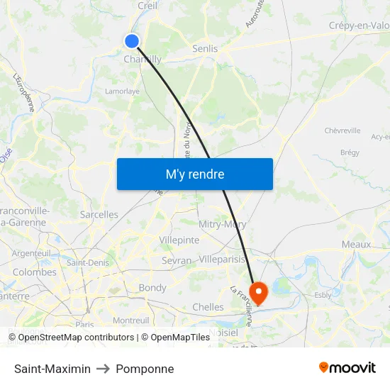 Saint-Maximin to Pomponne map