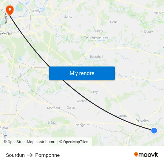 Sourdun to Pomponne map