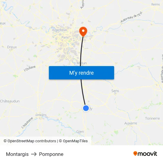 Montargis to Pomponne map