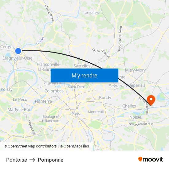 Pontoise to Pomponne map