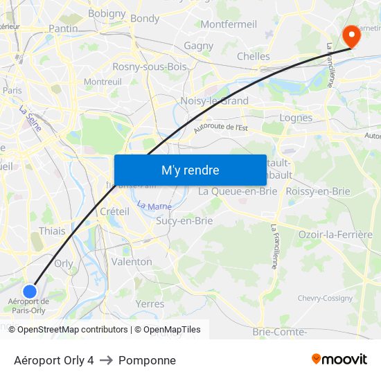 Aéroport Orly 4 to Pomponne map