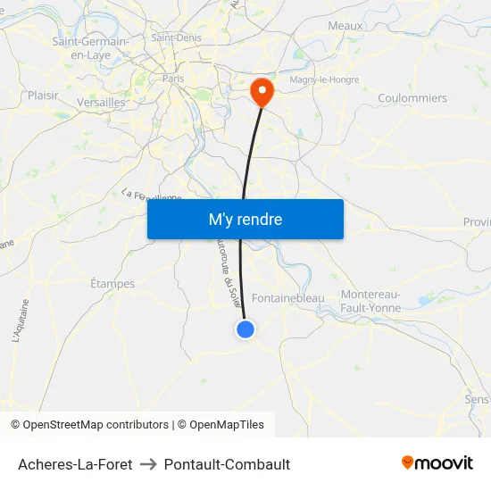 Acheres-La-Foret to Pontault-Combault map