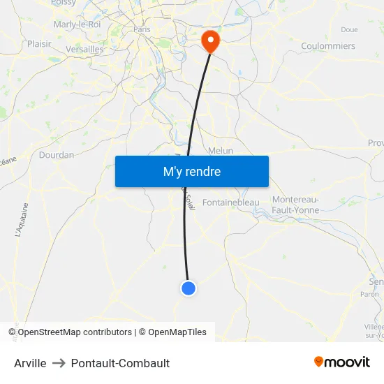 Arville to Pontault-Combault map