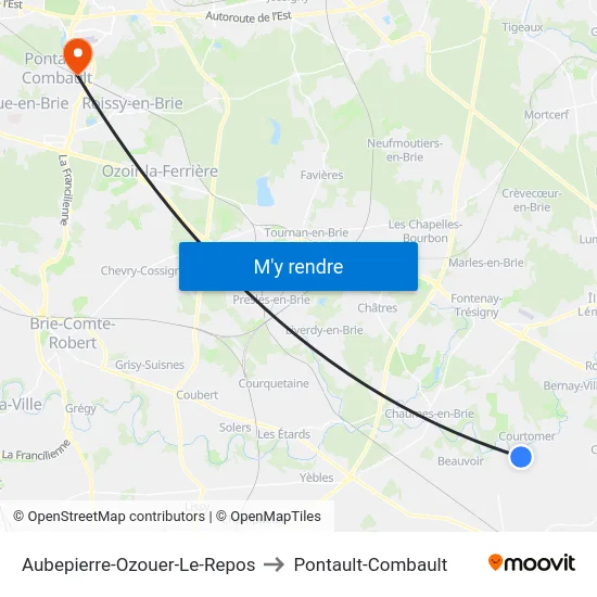 Aubepierre-Ozouer-Le-Repos to Pontault-Combault map
