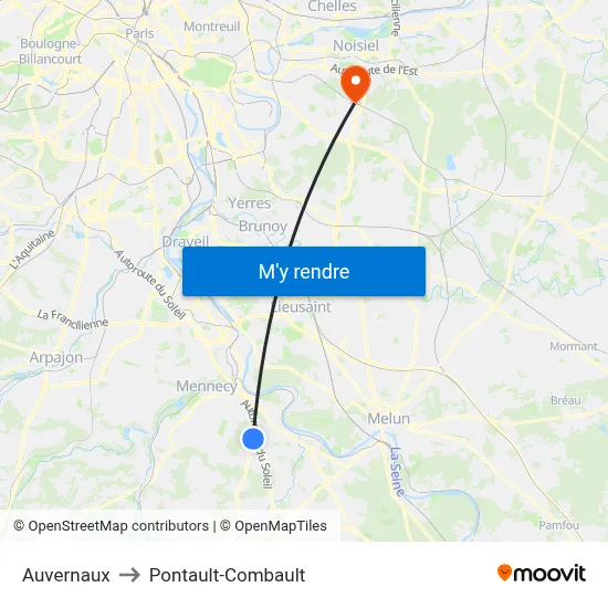 Auvernaux to Pontault-Combault map