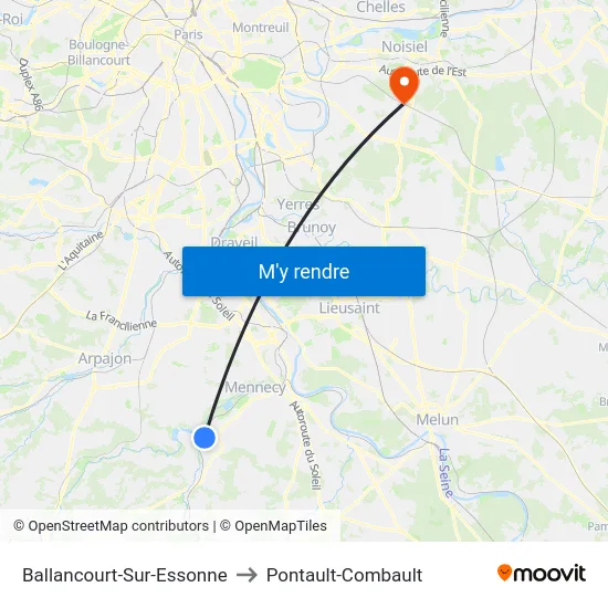 Ballancourt-Sur-Essonne to Pontault-Combault map