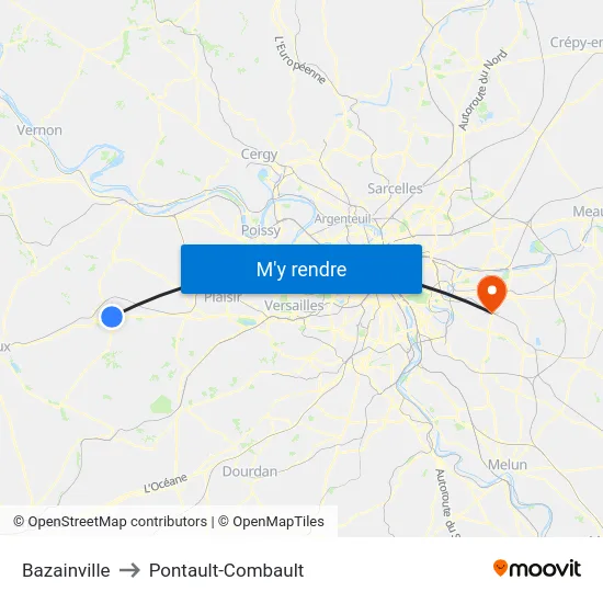 Bazainville to Pontault-Combault map