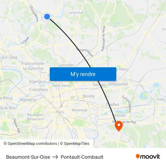 Beaumont-Sur-Oise to Pontault-Combault map