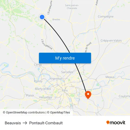 Beauvais to Pontault-Combault map