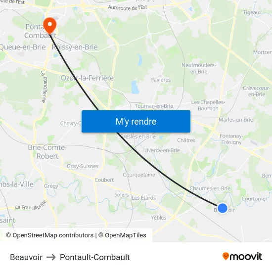Beauvoir to Pontault-Combault map