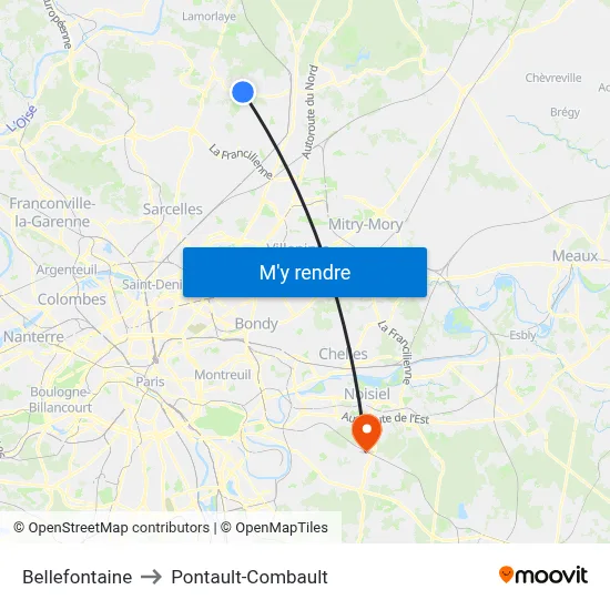Bellefontaine to Pontault-Combault map
