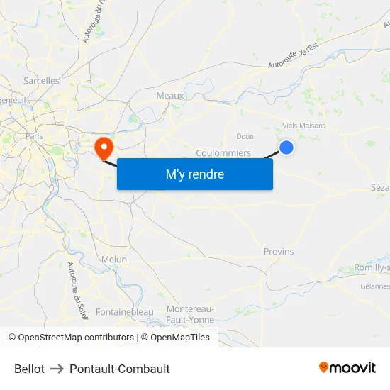 Bellot to Pontault-Combault map