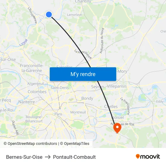 Bernes-Sur-Oise to Pontault-Combault map