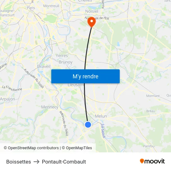 Boissettes to Pontault-Combault map