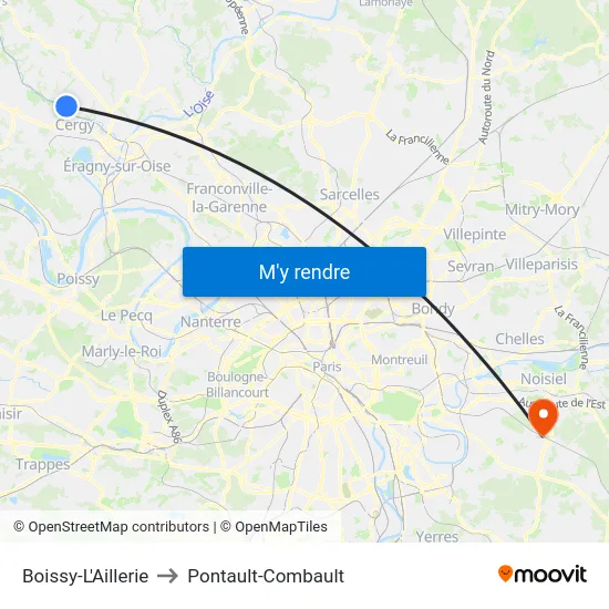 Boissy-L'Aillerie to Pontault-Combault map