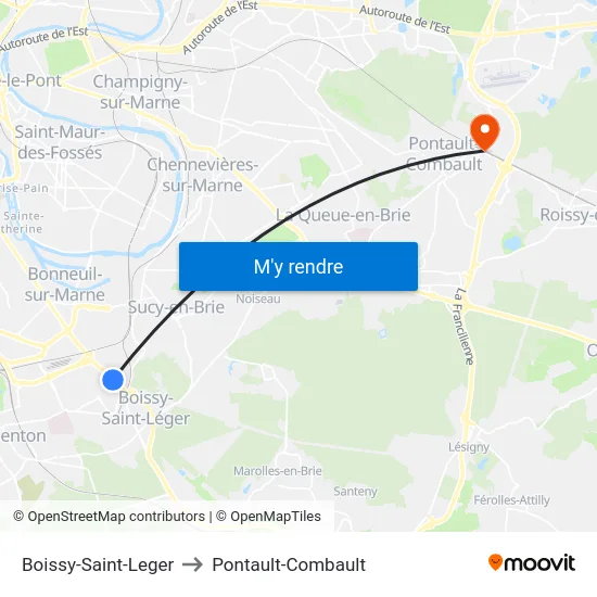 Boissy-Saint-Leger to Pontault-Combault map
