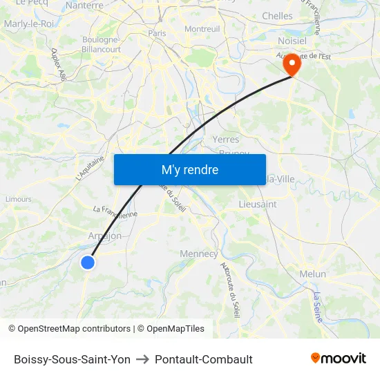 Boissy-Sous-Saint-Yon to Pontault-Combault map