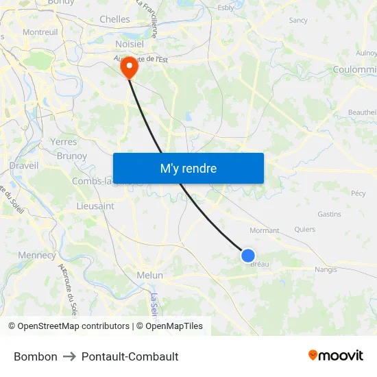 Bombon to Pontault-Combault map