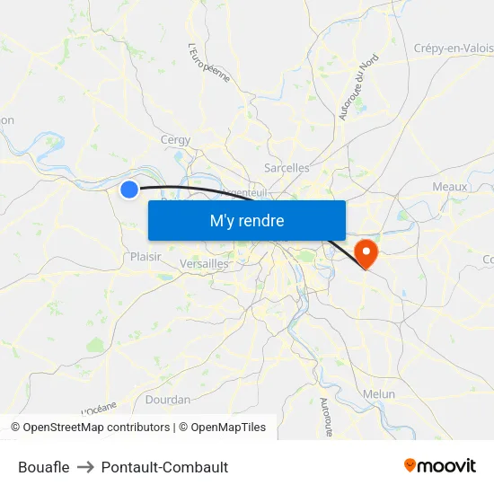 Bouafle to Pontault-Combault map