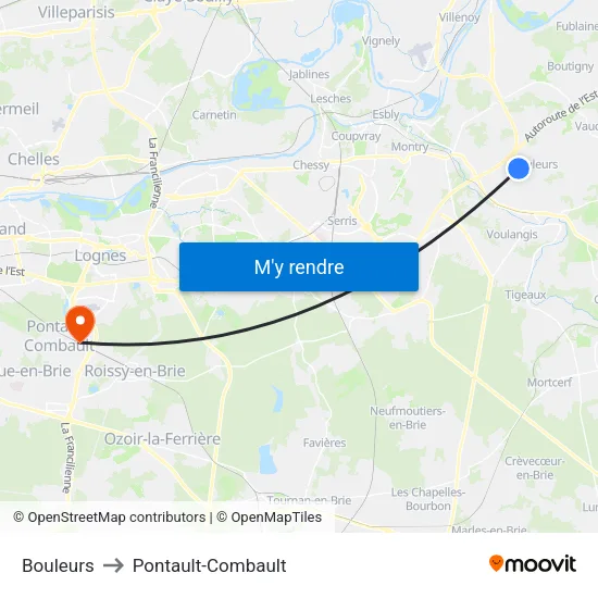 Bouleurs to Pontault-Combault map