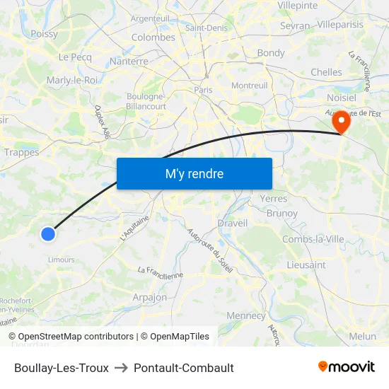 Boullay-Les-Troux to Pontault-Combault map