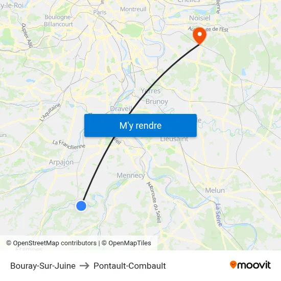 Bouray-Sur-Juine to Pontault-Combault map