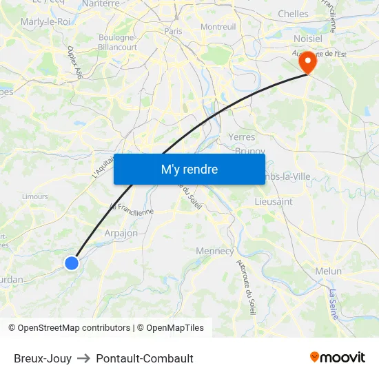 Breux-Jouy to Pontault-Combault map
