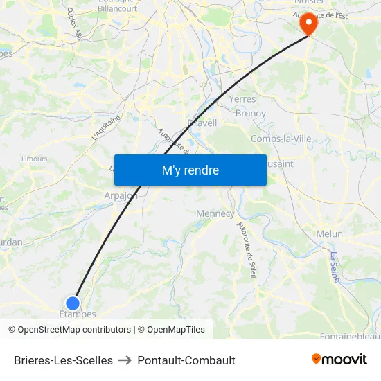 Brieres-Les-Scelles to Pontault-Combault map