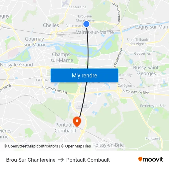Brou-Sur-Chantereine to Pontault-Combault map