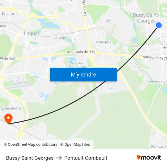 Bussy-Saint-Georges to Pontault-Combault map