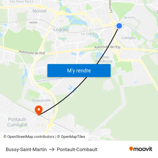 Bussy-Saint-Martin to Pontault-Combault map