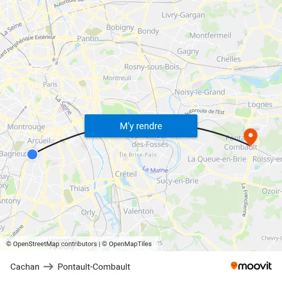 Cachan to Pontault-Combault map