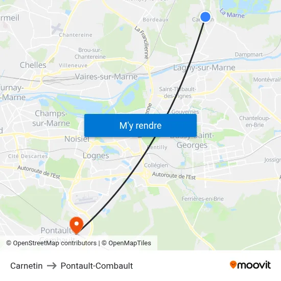 Carnetin to Pontault-Combault map