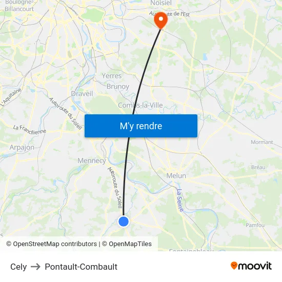 Cely to Pontault-Combault map