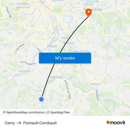 Cerny to Pontault-Combault map
