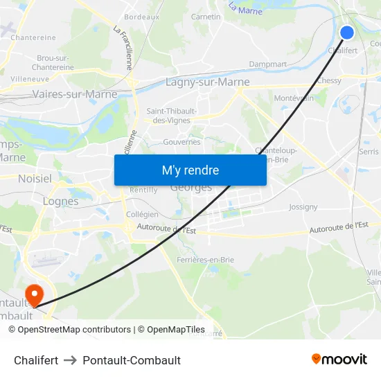 Chalifert to Pontault-Combault map