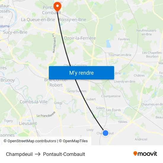 Champdeuil to Pontault-Combault map