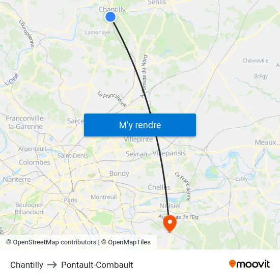 Chantilly to Pontault-Combault map