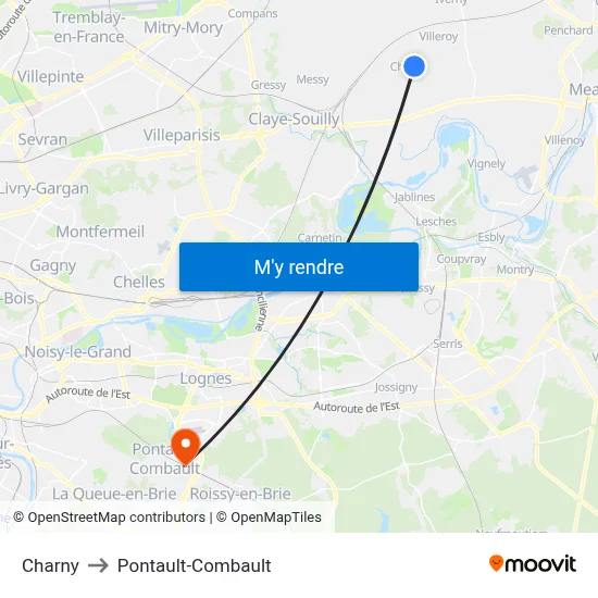 Charny to Pontault-Combault map