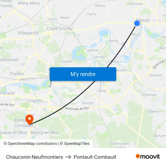 Chauconin-Neufmontiers to Pontault-Combault map