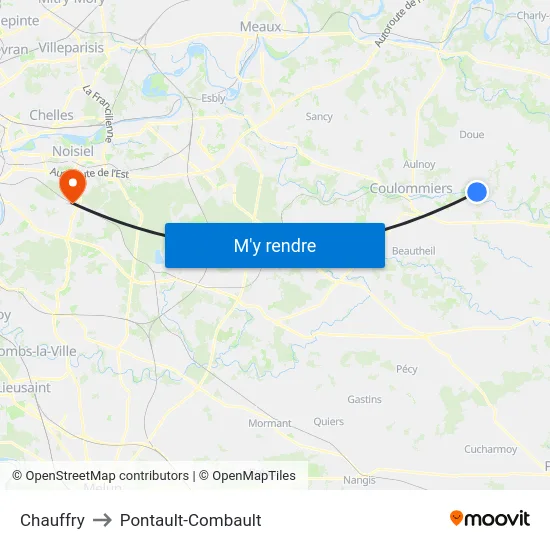 Chauffry to Pontault-Combault map