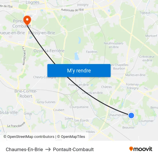 Chaumes-En-Brie to Pontault-Combault map